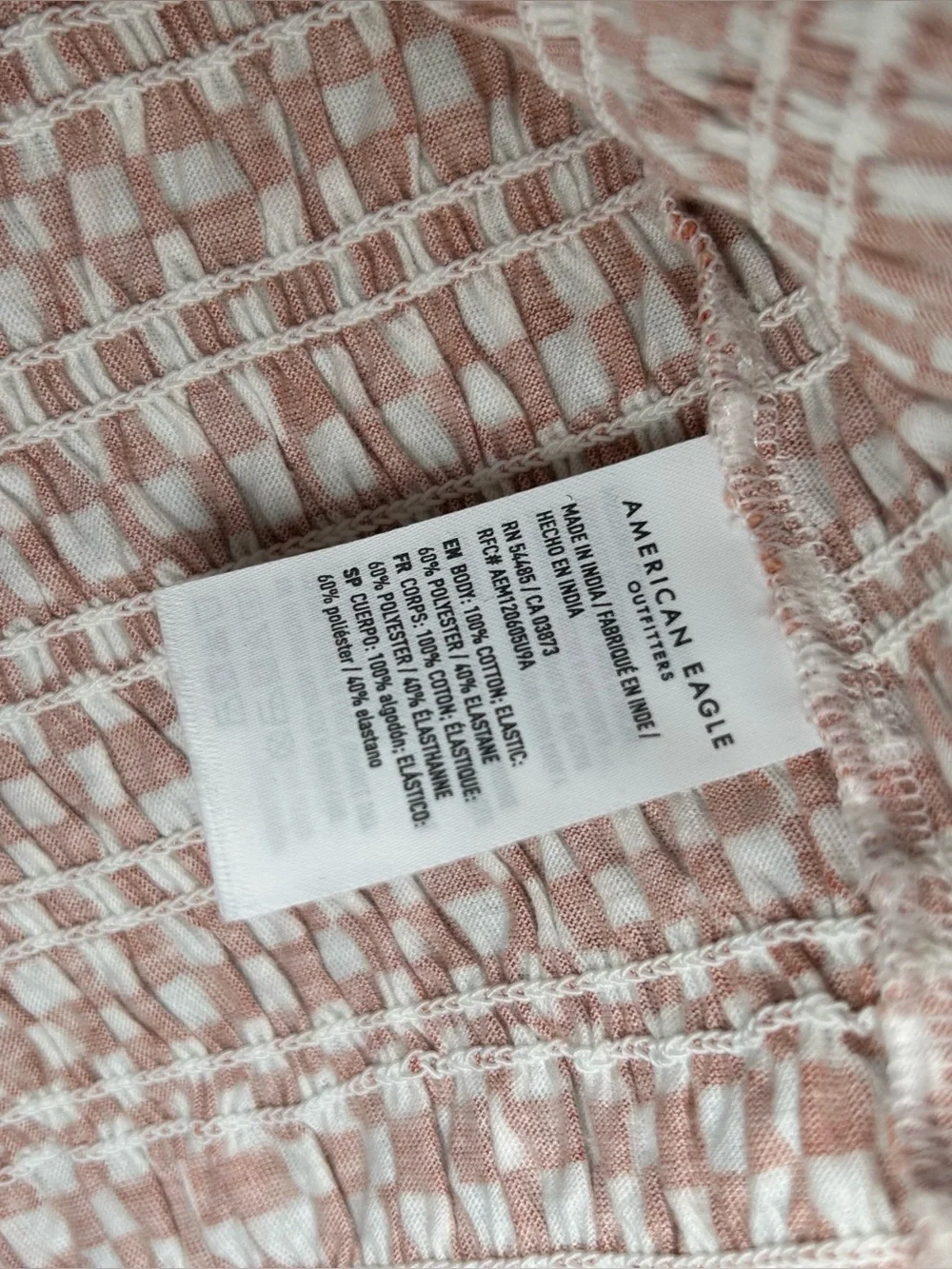 NEW American Eagle Checkered Smocked Short Sleeve T Shirt Women’s Size Medium